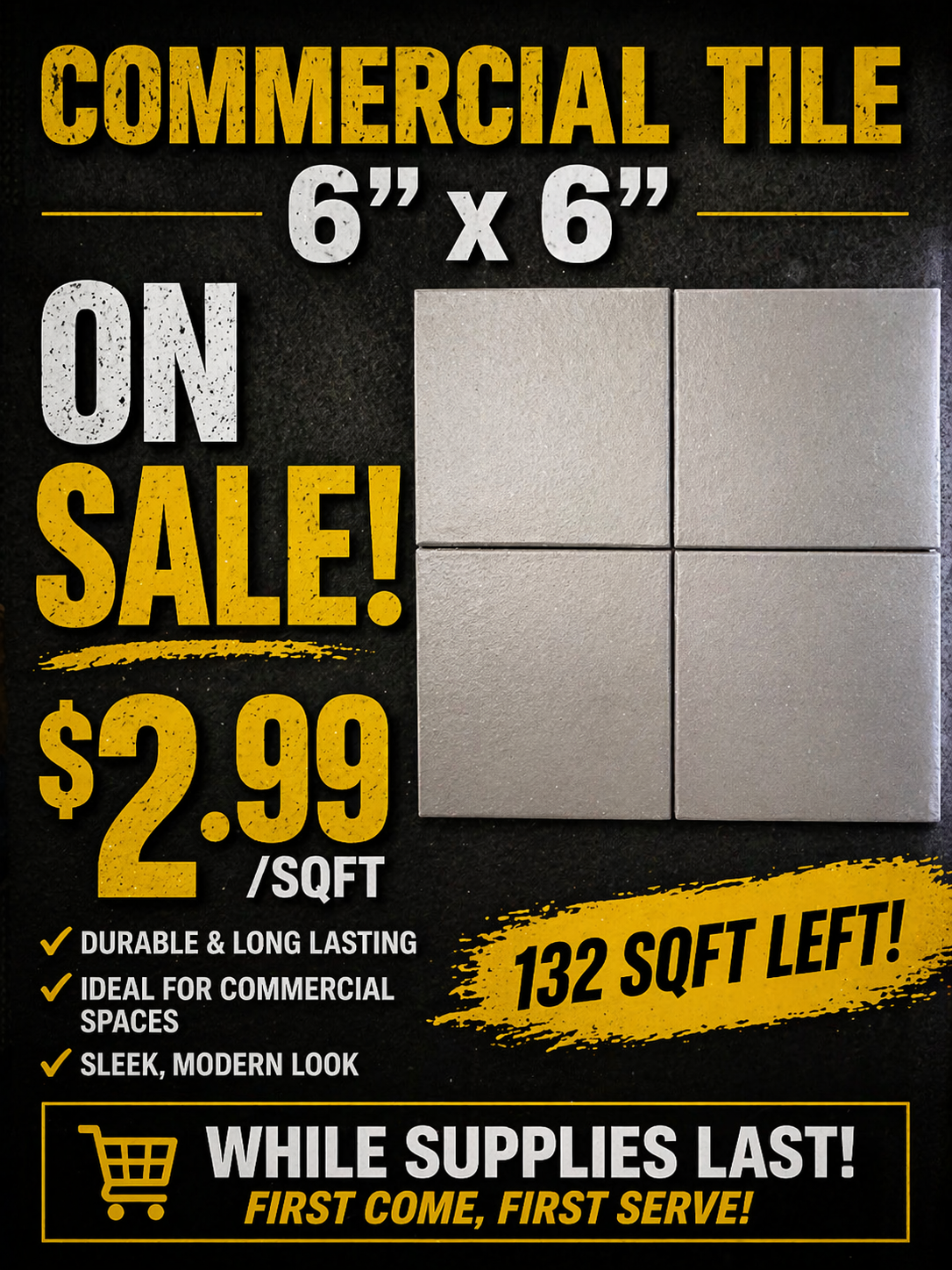 CLEARANCE TILE: Commercial Quarry Tile 6x6 Black