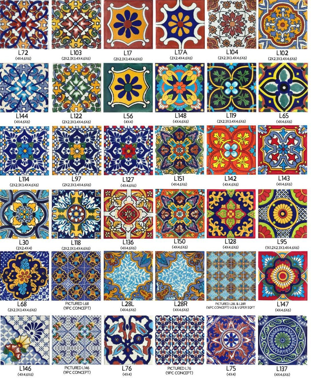 25 PC Assorted Traditional Talavera Tiles 4x4 (Random)