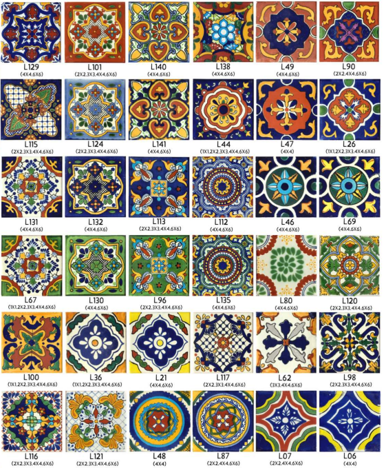 10 PC Assorted Traditional Talavera Tiles 4x4 (Random)